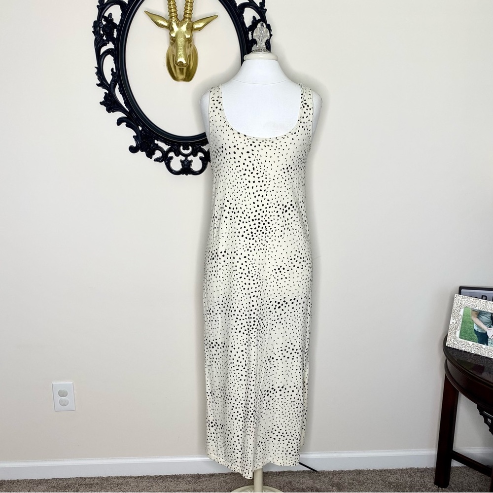 Z Supply Ivory Colored Sleeveless Maxi Dress with Black Dot Pattern